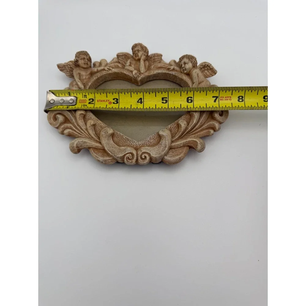 Cherub Angel Heart Shaped Picture Frame  Resin Beige Romantic Vintage Decor